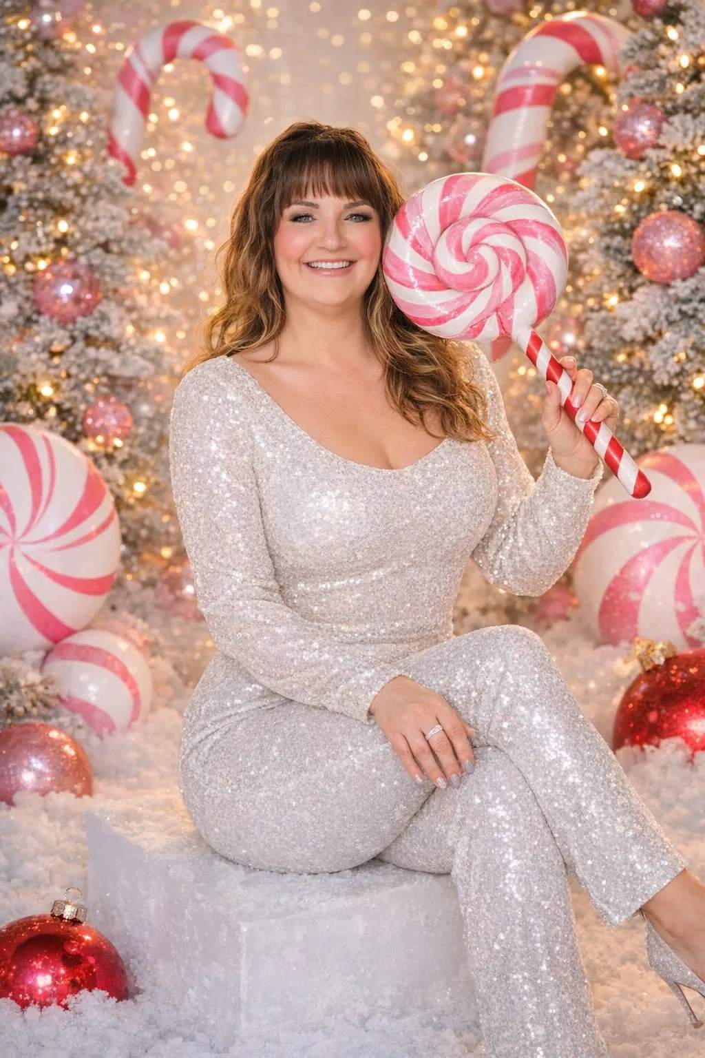 Ultra-realistic 8K Christmas portrait using AI Candy Cane Trend technology